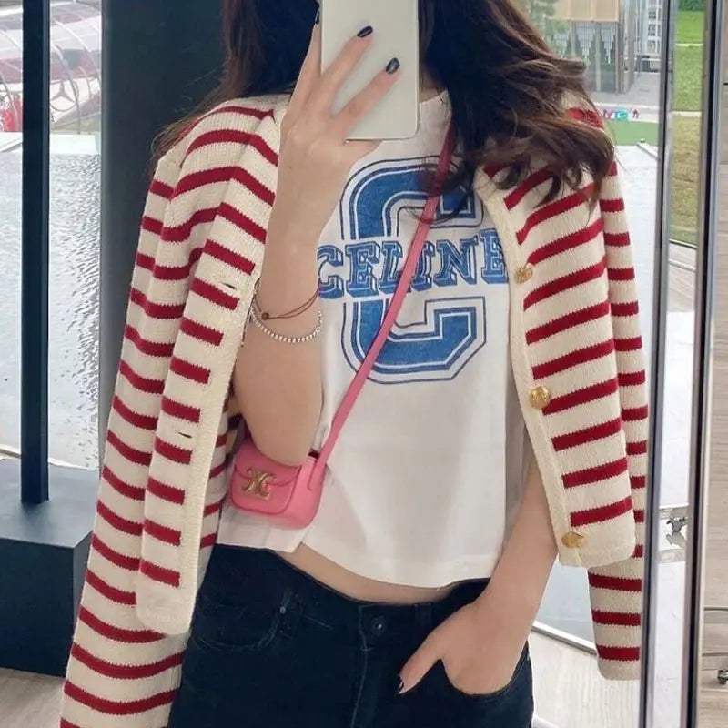 Fien | Gestreepte Knopen Cardigan